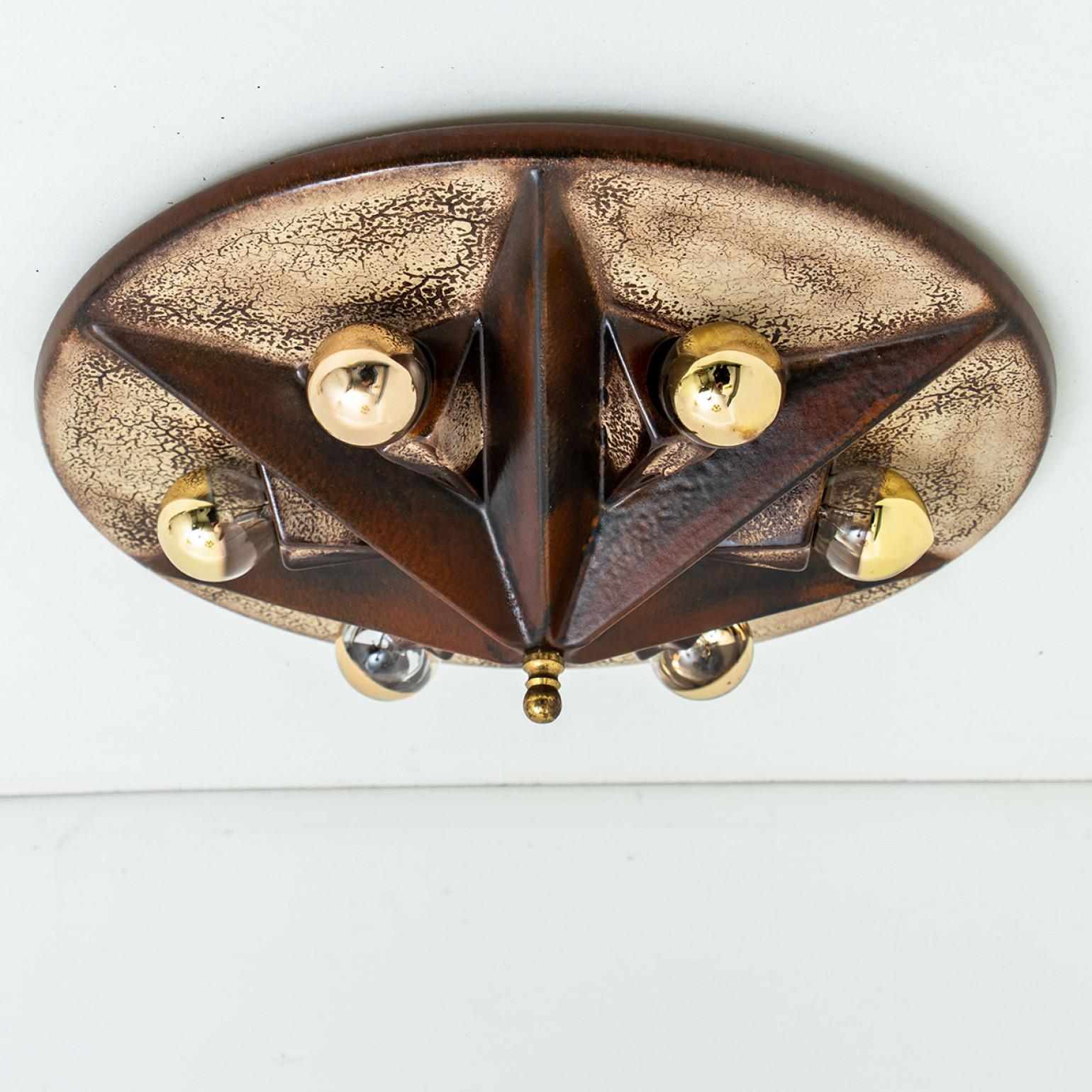 Set di 2  Lampade in ceramica Keramik Star Brown Beige, Germania, anni '70 in vendita 3