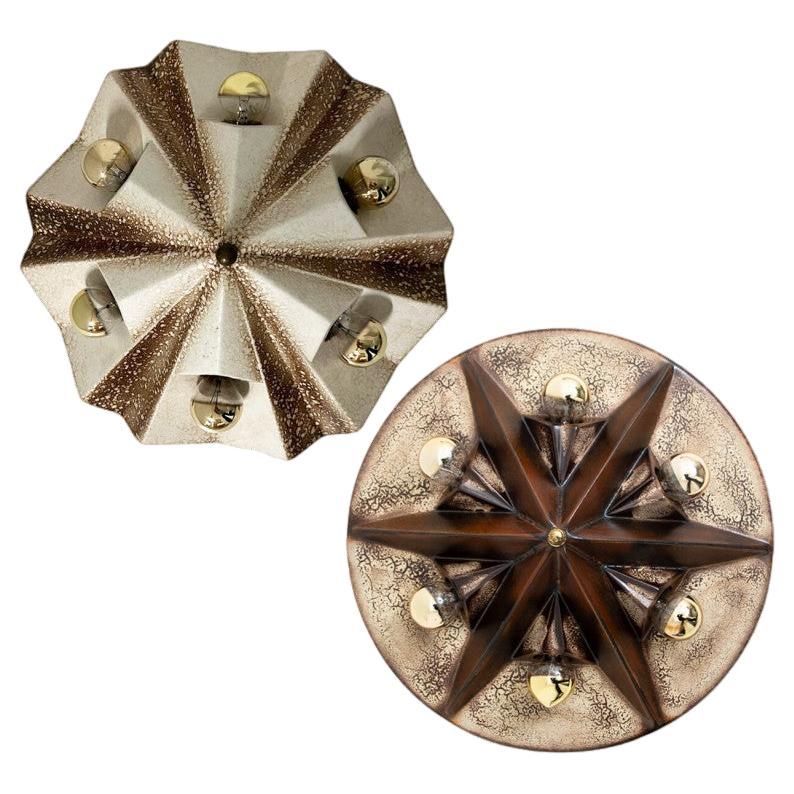 Set of 2  Keramik Star Brown Beige Ceramic Lamps, Germany, 1970s
