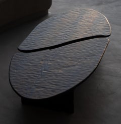 Contemporary Two Overlapping Leaves Dark Oak Coffee Tables by Dennis Kaiser