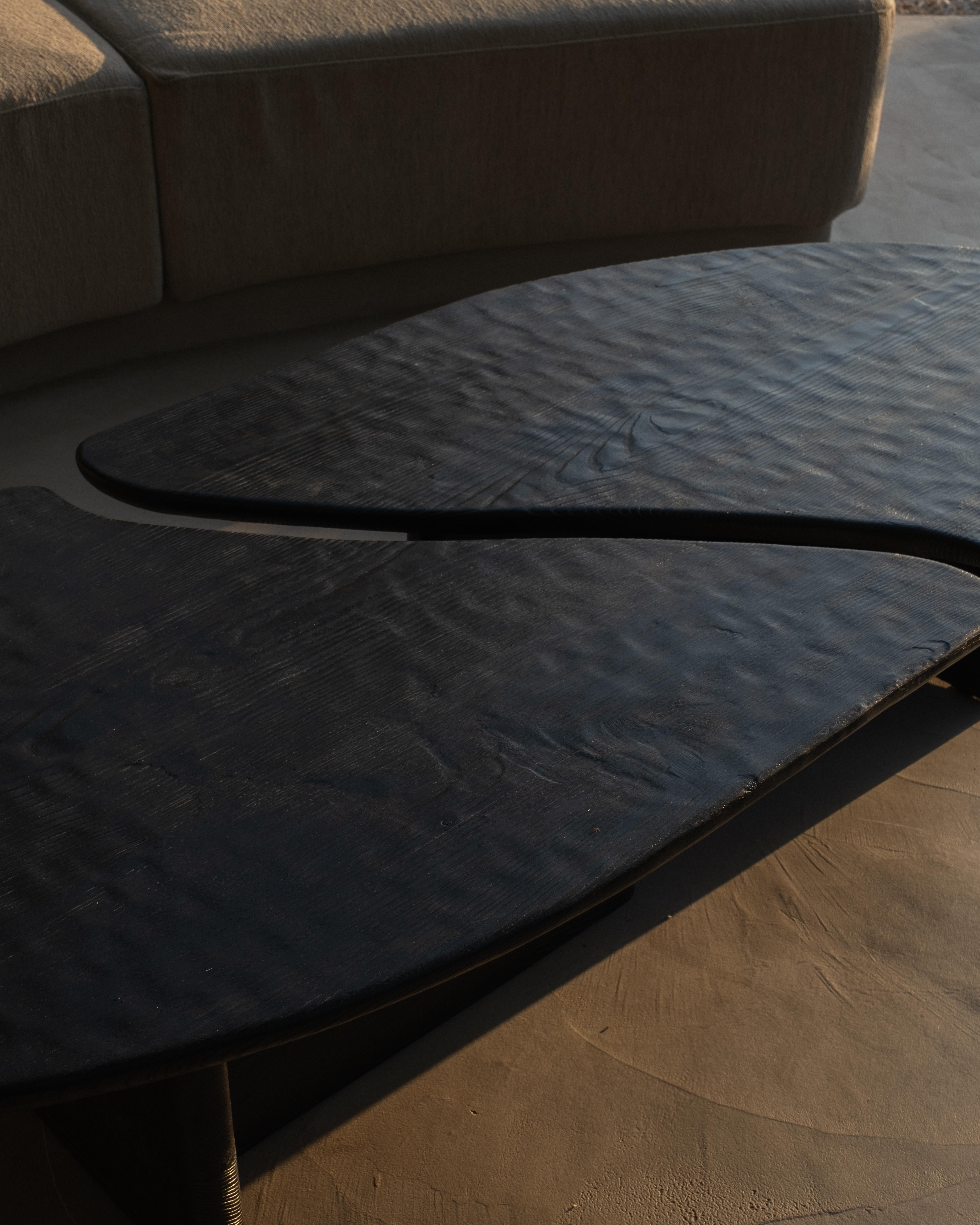 Post-Modern Contemporary Two Overlapping Leaves Dark Oak Coffee Tables by Dennis Kaiser For Sale