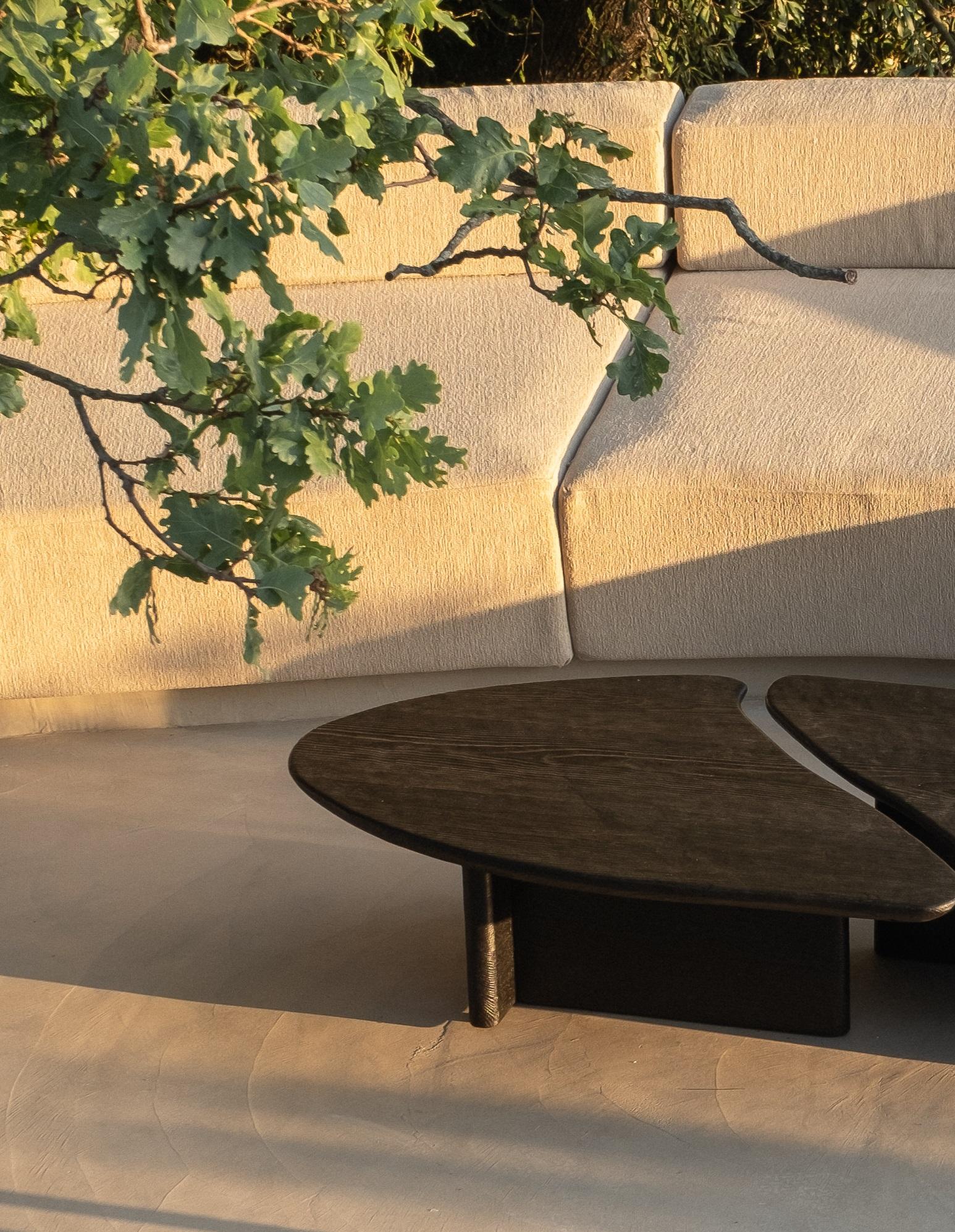 Italian Contemporary Two Overlapping Leaves Dark Oak Coffee Tables by Dennis Kaiser For Sale