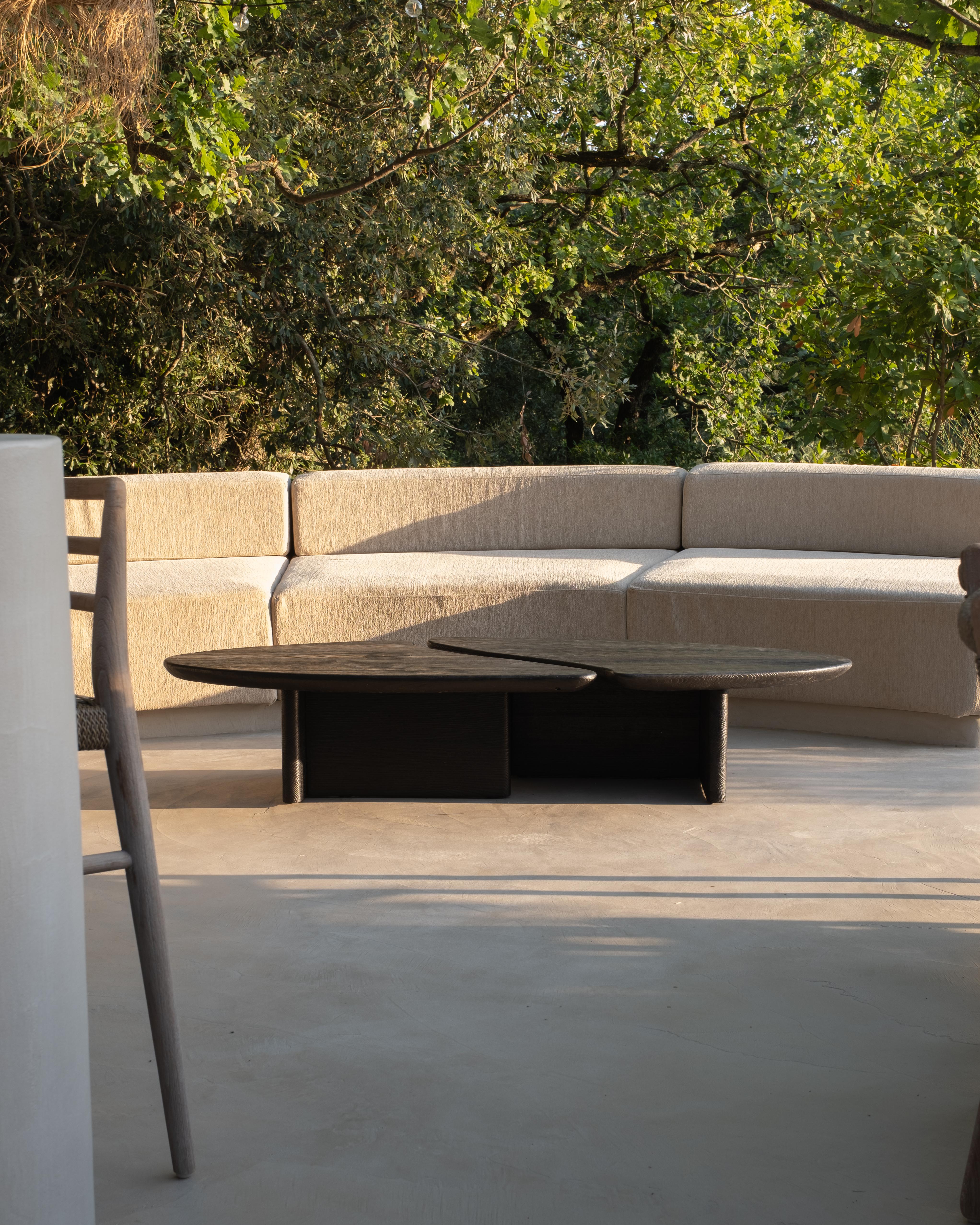 Other Contemporary Two Overlapping Leaves Dark Oak Coffee Tables by Dennis Kaiser For Sale
