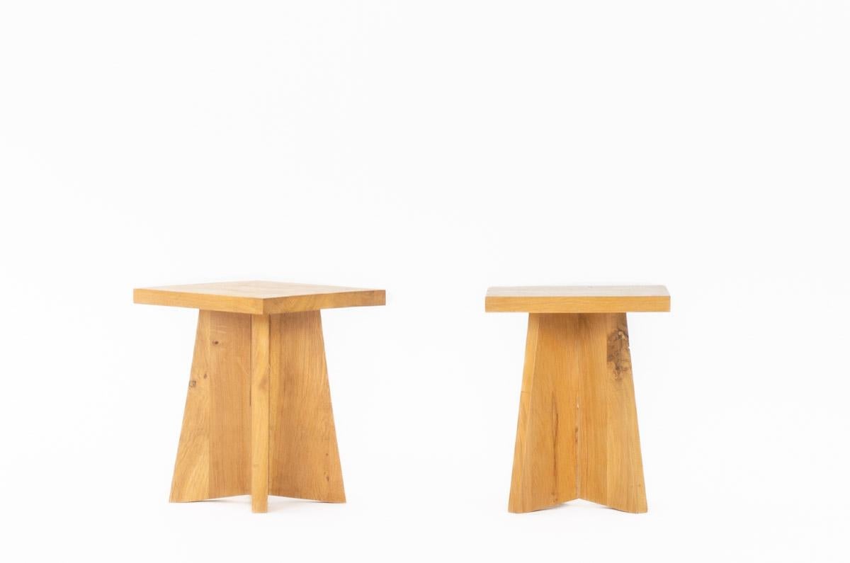 Set of 2 stools model Khi
Made-to-measure with your finishes
A square seat and X-shaped base

Made with old wood in our workshop

Finishes: 
- stained wood,
- golden oak buffer varnish,
- medium oak buffer varnish,
- raw wood varnish.
