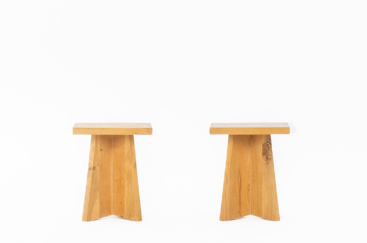 French Set of 2 Khi stools in oak G44 collection For Sale