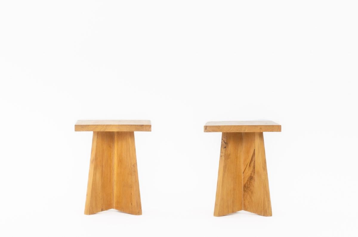 Set of 2 Khi stools in oak G44 collection In New Condition For Sale In JASSANS-RIOTTIER, FR