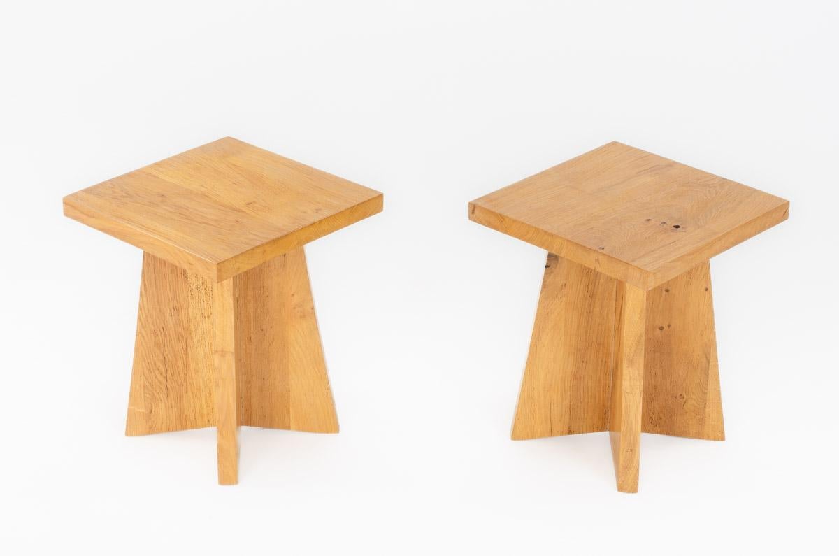 Set of 2 Khi stools in oak G44 collection For Sale 1