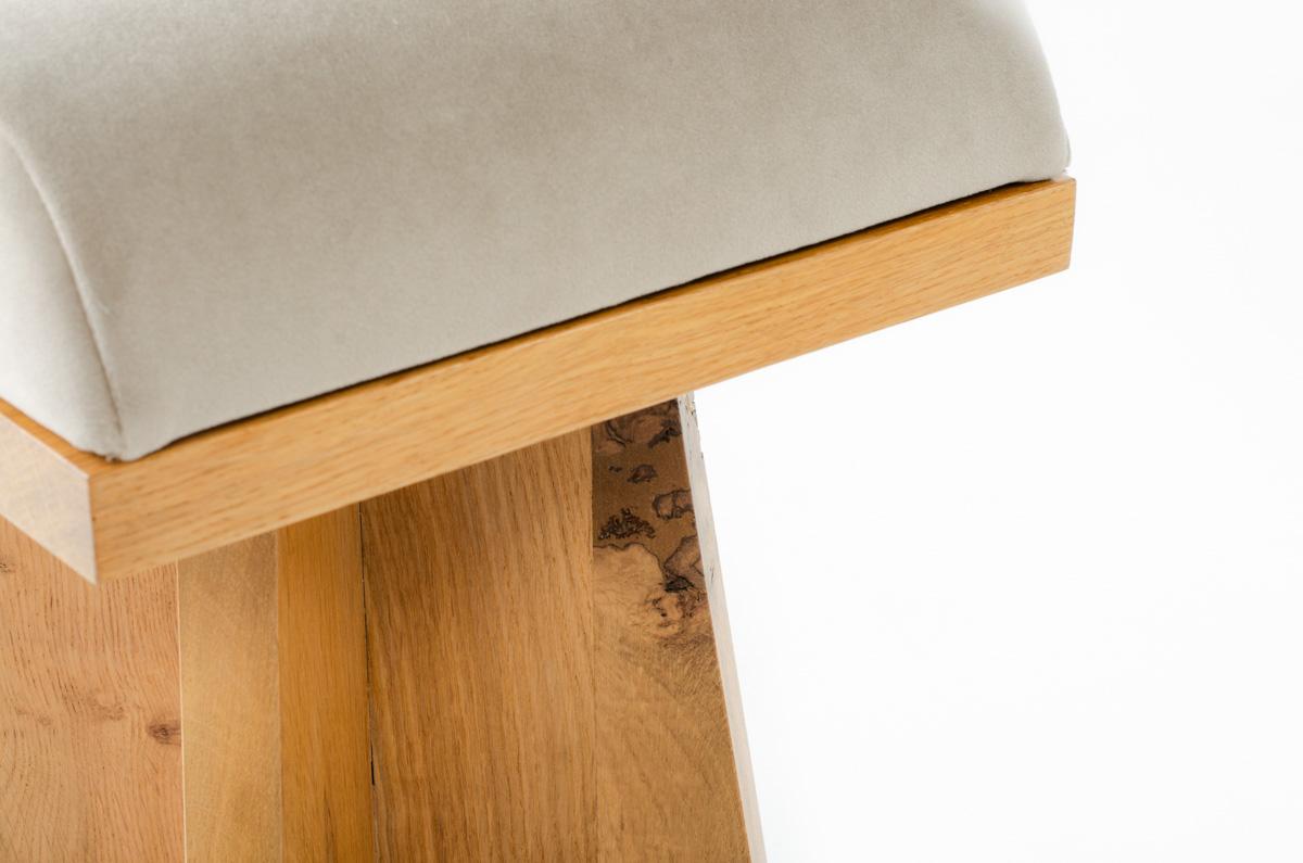 Set of 2 Khi stools in oak with cushions G44 collection For Sale 1