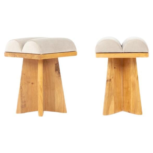 Set of 2 Khi stools in oak with cushions G44 collection For Sale