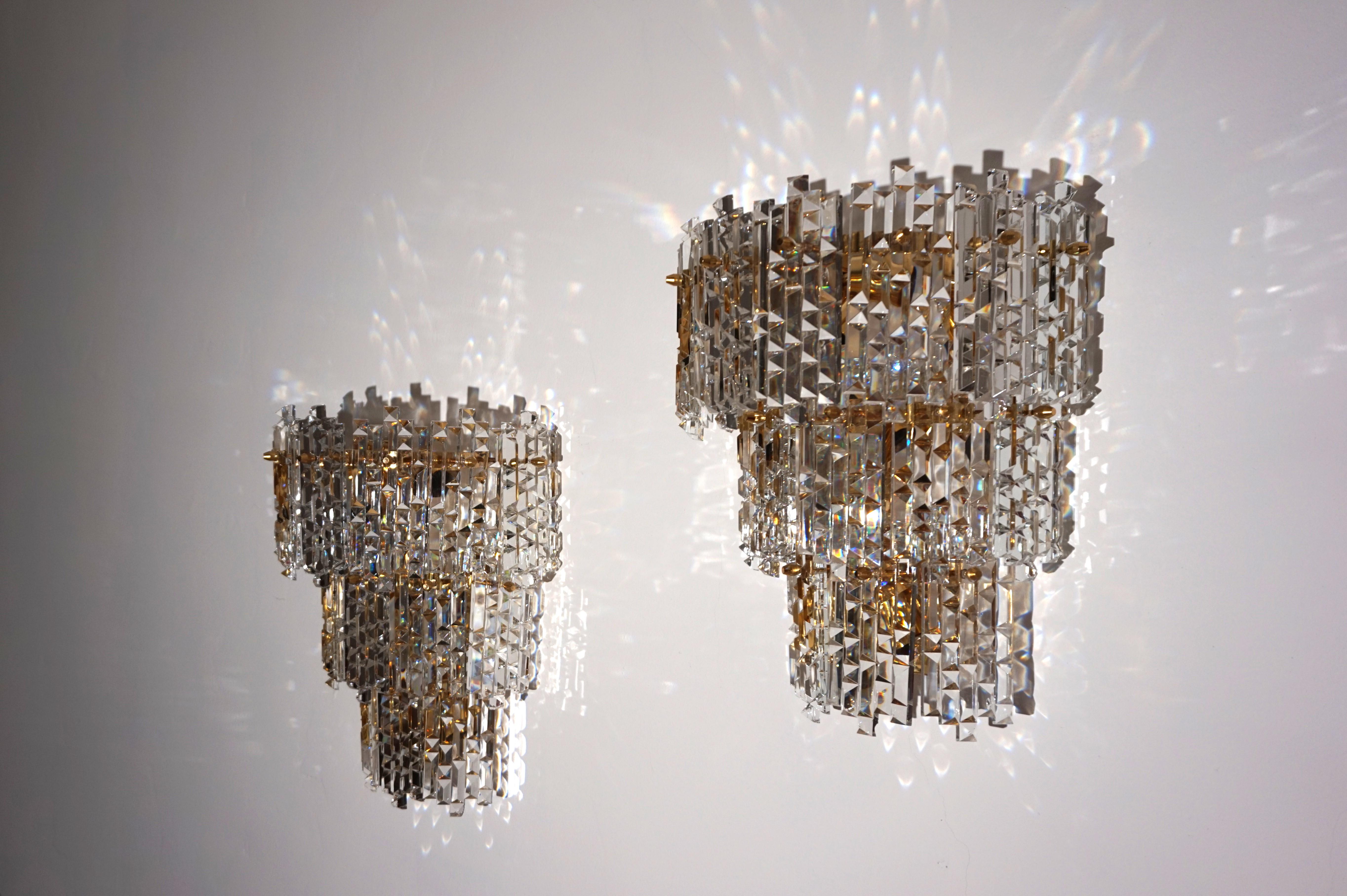 2er-Set Kinkeldey Hollywood Regency-Wasserfall-Wandleuchten aus Kristallglas, 1970 (Deutsch) im Angebot