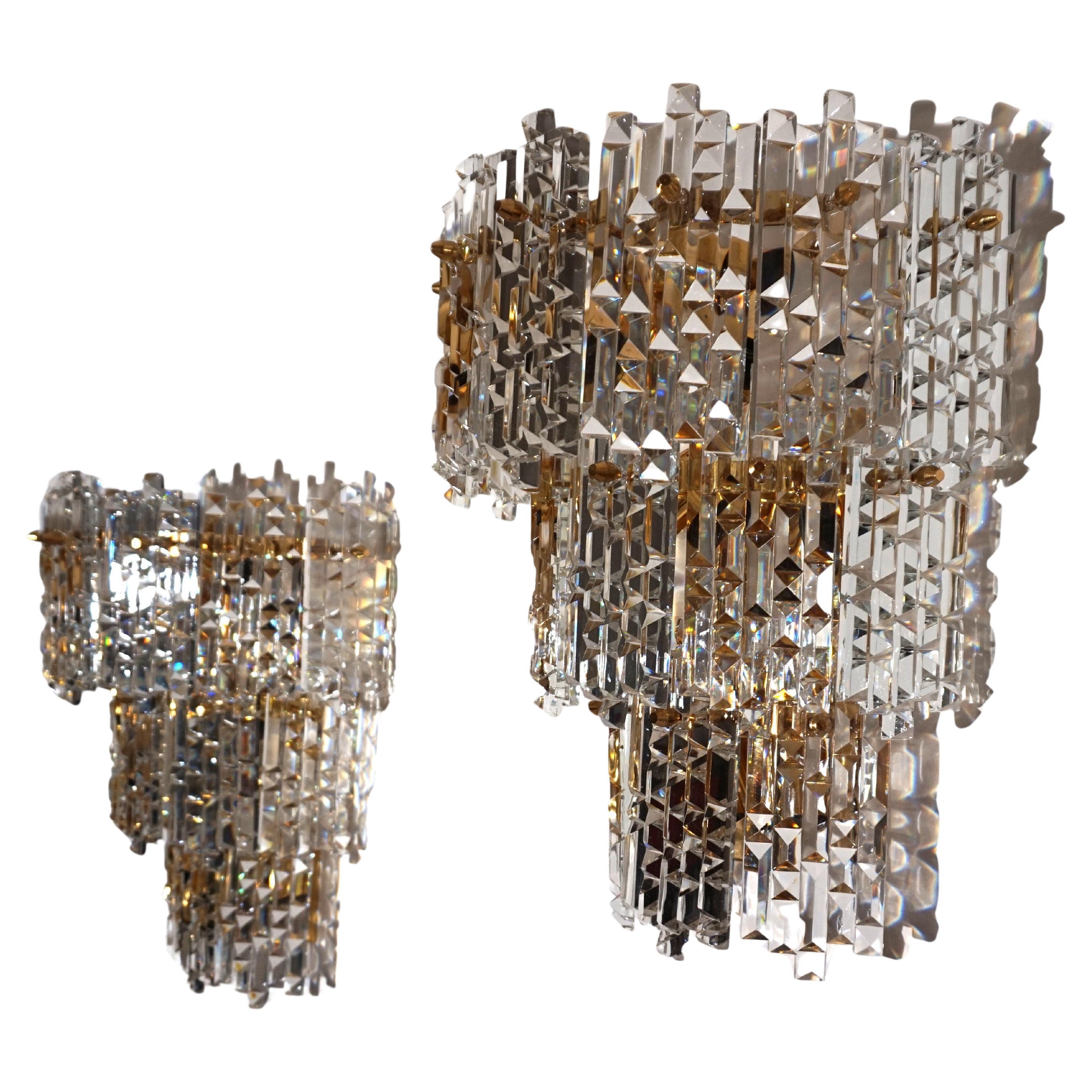2er-Set Kinkeldey Hollywood Regency-Wasserfall-Wandleuchten aus Kristallglas, 1970 im Angebot