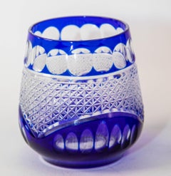 Kiriko Cobalt Blue Glasses Cut to Clear Cognac Sake Japan Set of 2