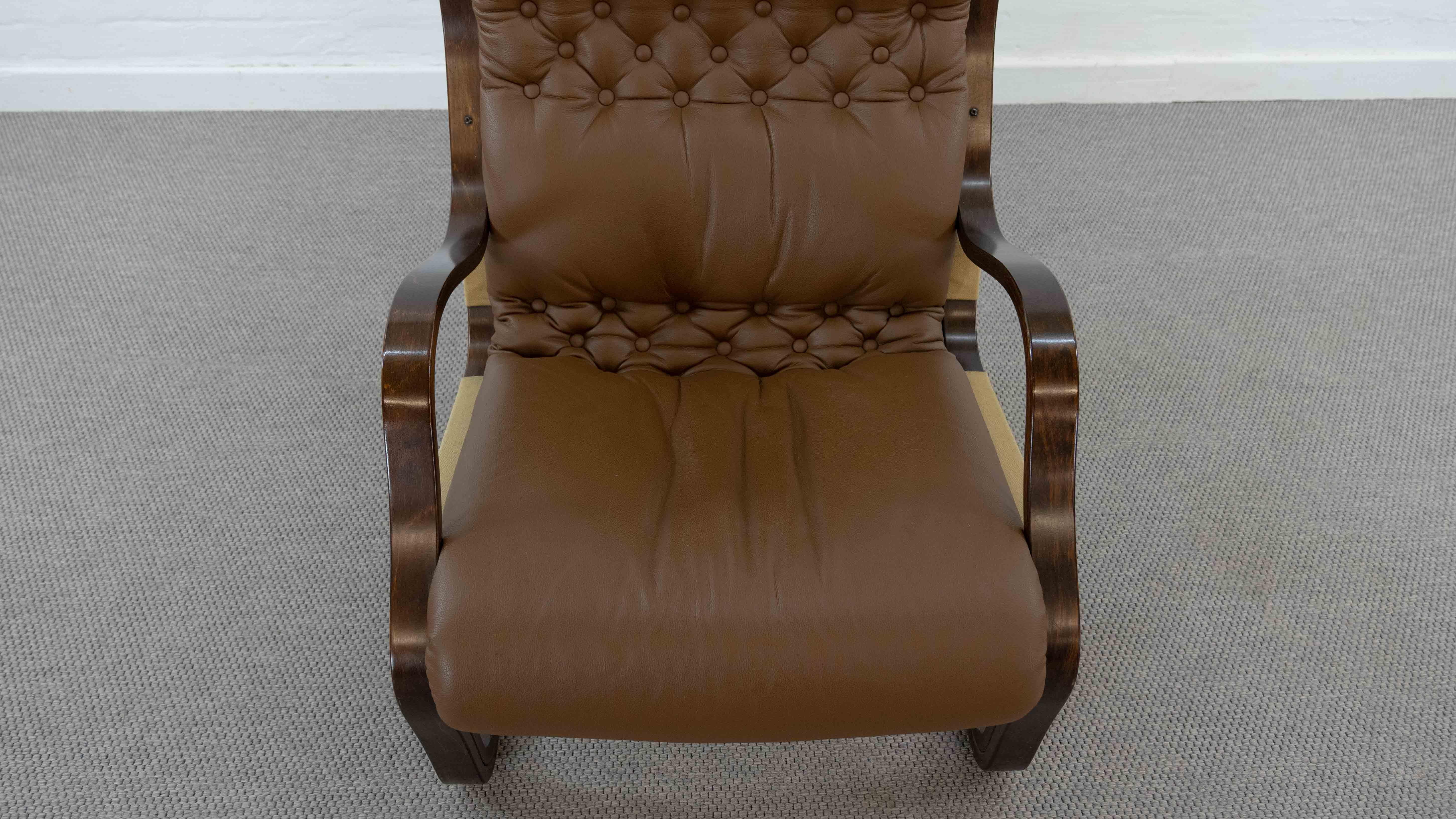 Set of 2 KOIVUTARU Easy Chairs by Esko Pajamies for ASKO in brown leather For Sale 7