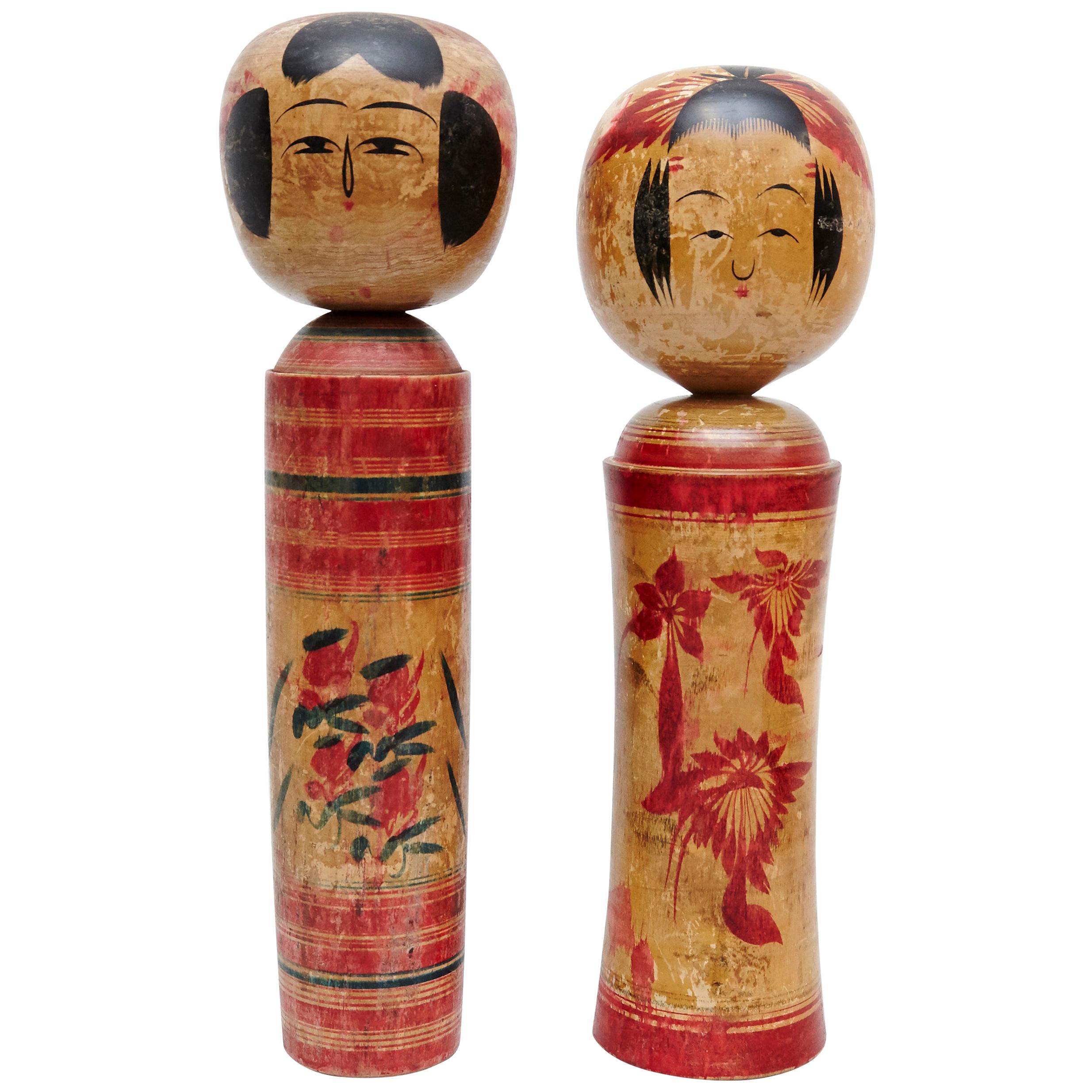 Set of 2 "Kokeshi" Dolls