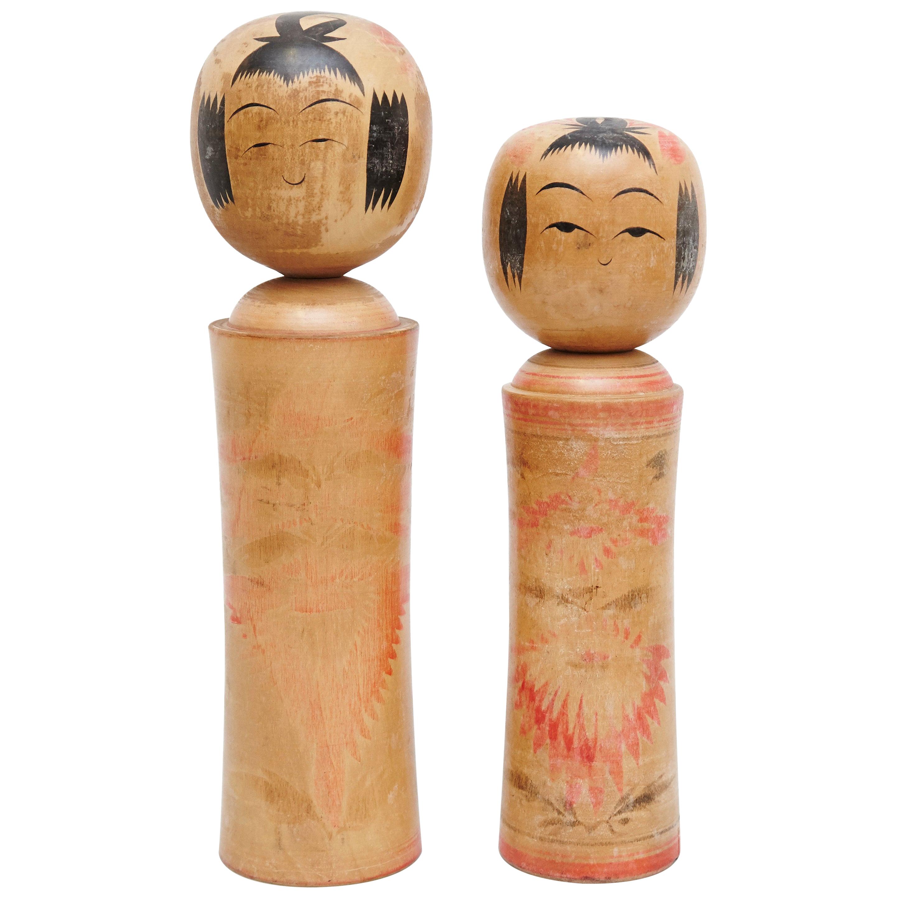 Set of 2 "Kokeshi" Dolls