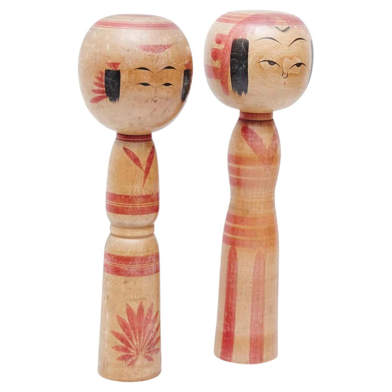 Set of 2 "Kokeshi" Dolls For Sale