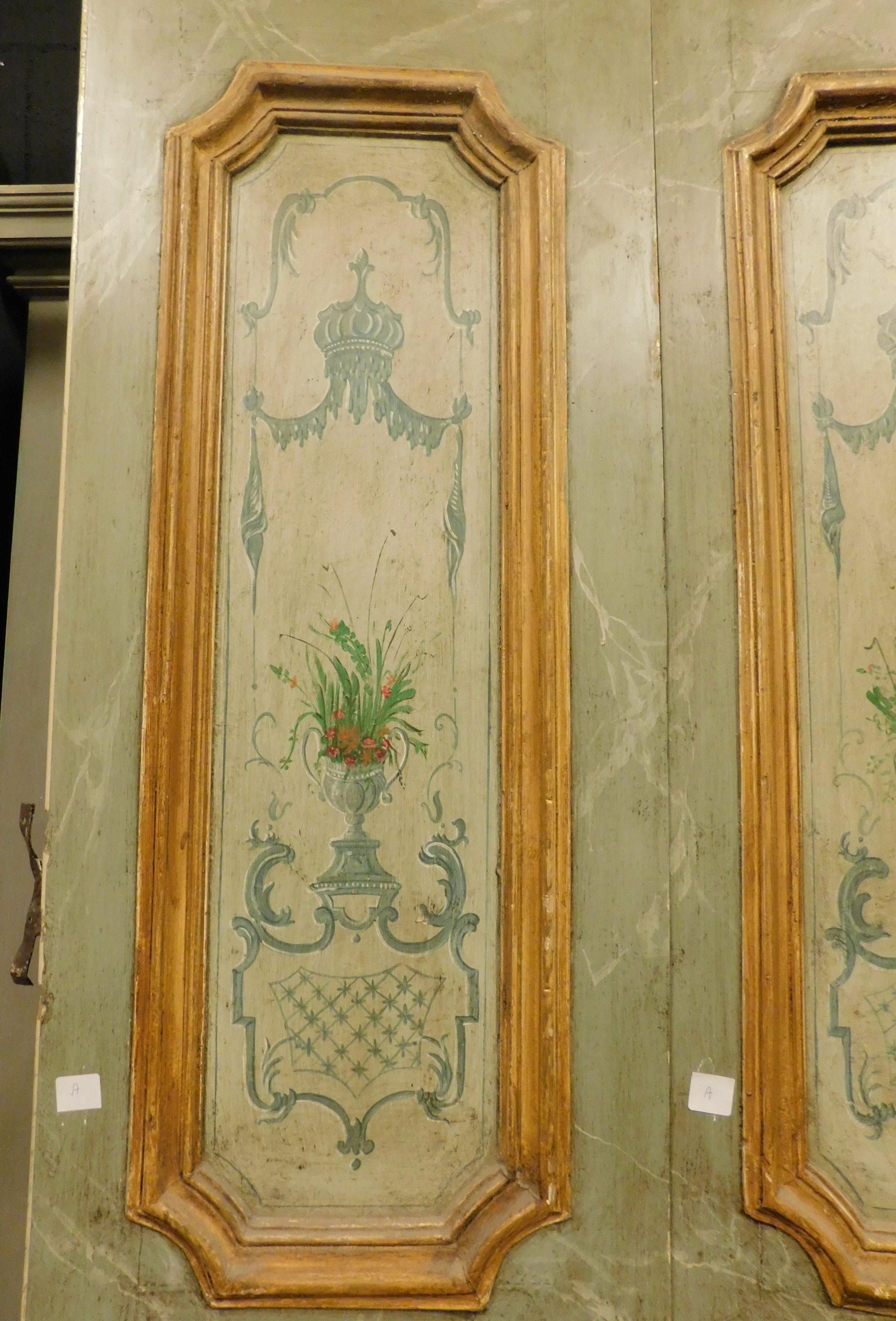 Hand-Painted Set of 2 lacquered and painted doors, green and yellow, 18th century Rome For Sale