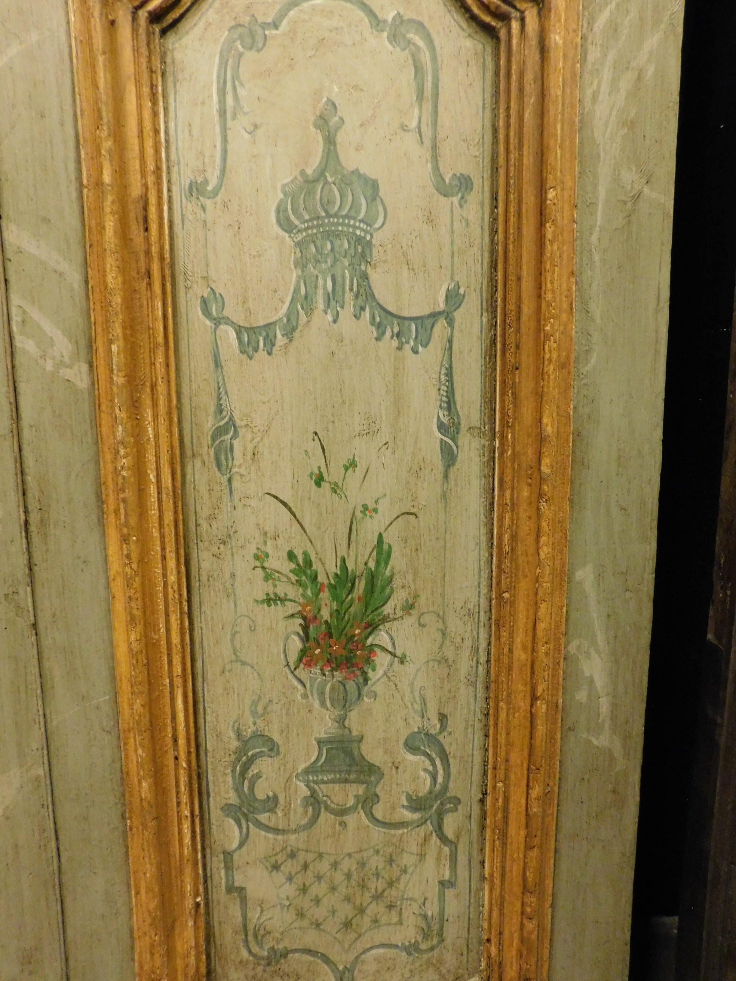 18th Century and Earlier Set of 2 lacquered and painted doors, green and yellow, 18th century Rome For Sale
