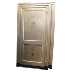 Antique set of 2 lacquered and painted single-leaf doors with frame, Italy