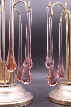 Set of 2 Lady Michelle, Pink Drops Murano Table Lamp, 1980s