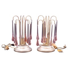 Vintage Set of 2 Lady Michelle, Pink Drops Murano Table Lamp, 1980s
