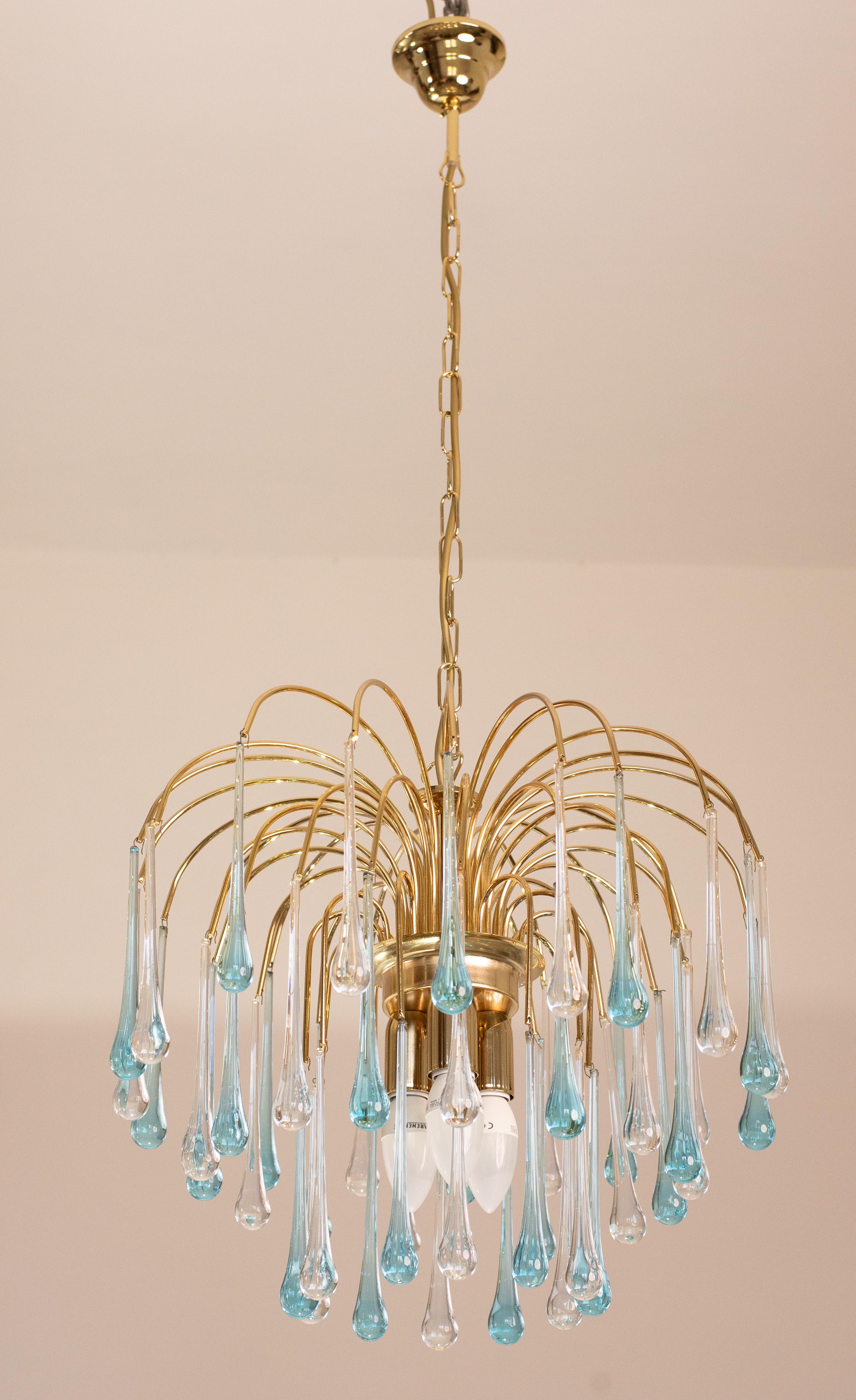 Set di 2 lampadari Lady Victoria con pendenti blu e trasparenti in vetro di Murano in vendita 7