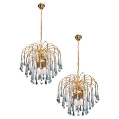 Set of 2 Lady Victoria Chandelier with Blu and Transparent Pendants Murano Glass