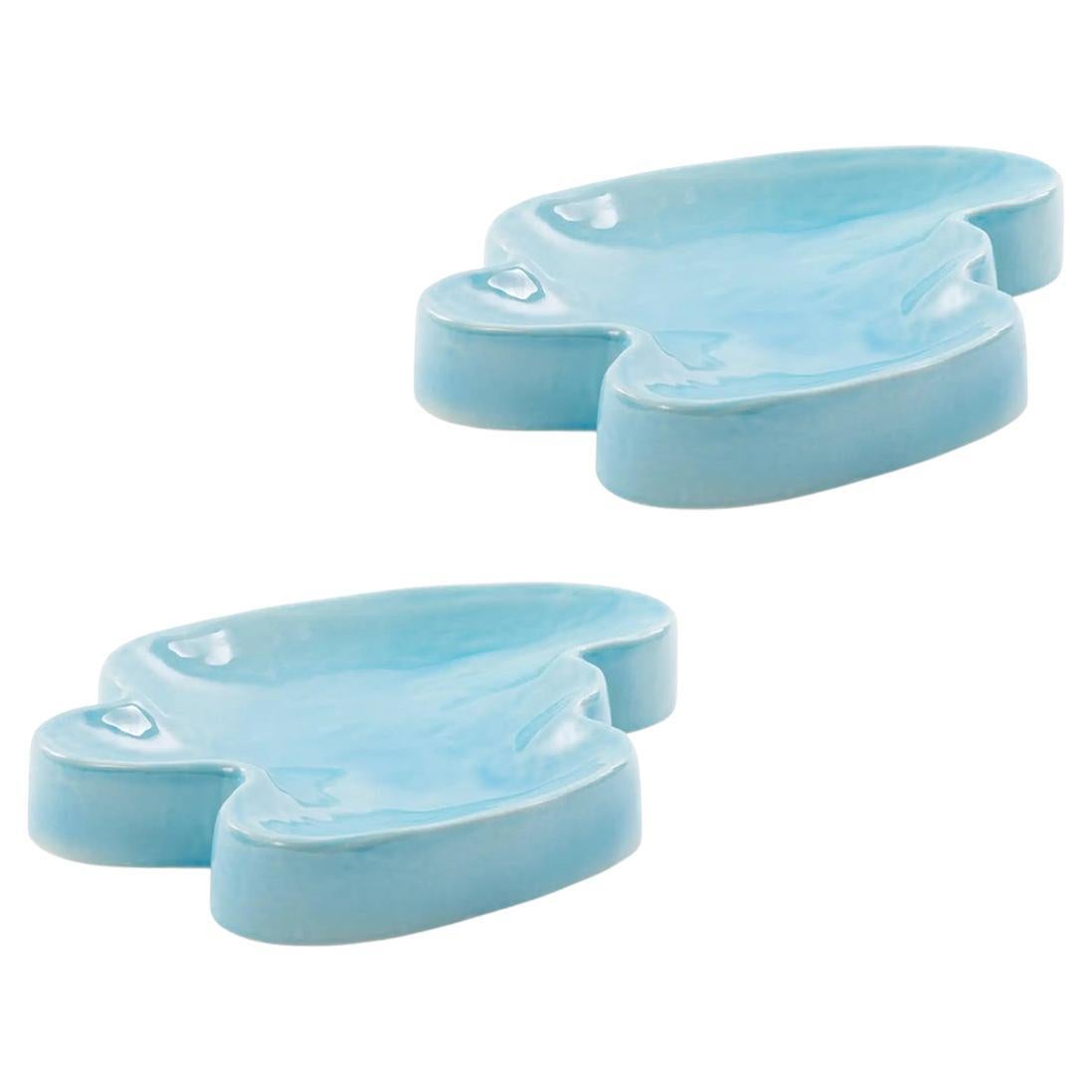 Set of 2 Lake Small Tropical Turquoise Tray by Pulpo For Sale