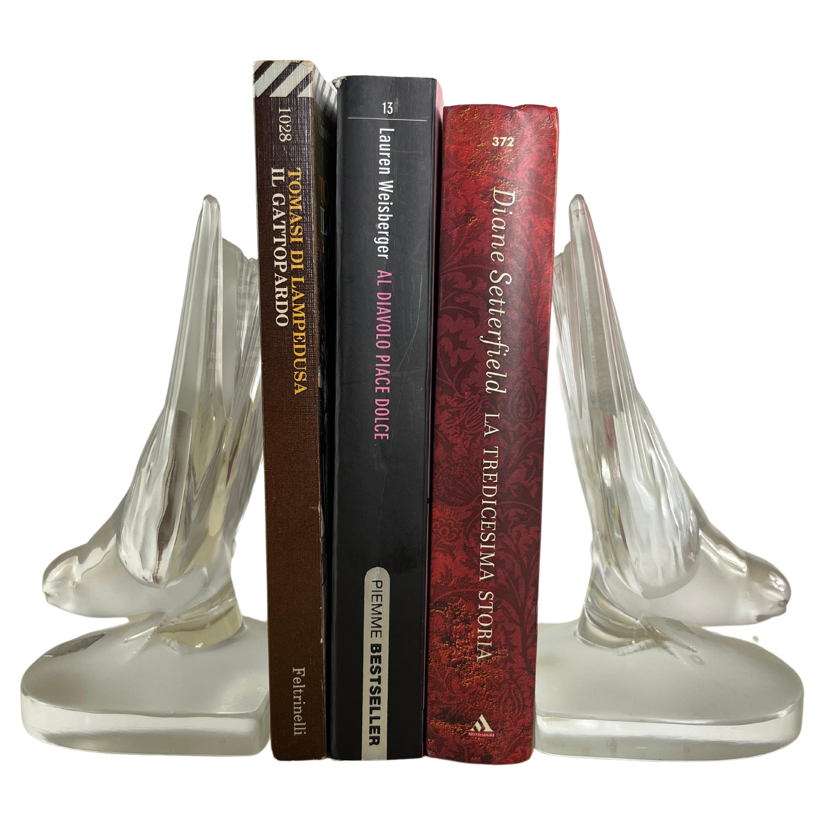 Set Of 2 Lalique 1980s French Crystal Bookends