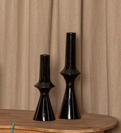 Set of 2 Lanco Black Ceramic Candleholders by Simone & Marcel