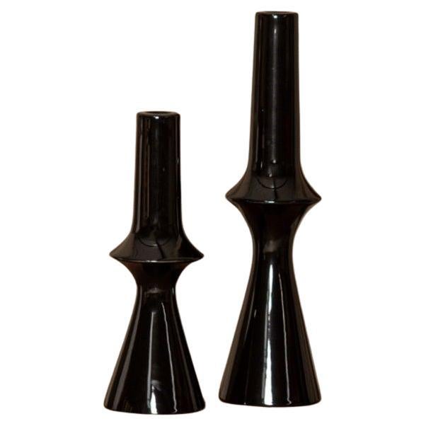 Set of 2 Lanco Black Ceramic Candleholders by Simone & Marcel For Sale