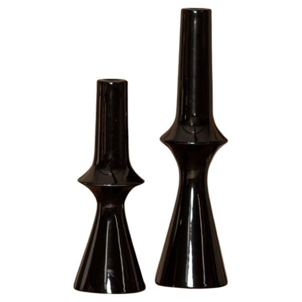 Set di 2 portacandele in ceramica nera Lanco di Simone & Marcel in vendita