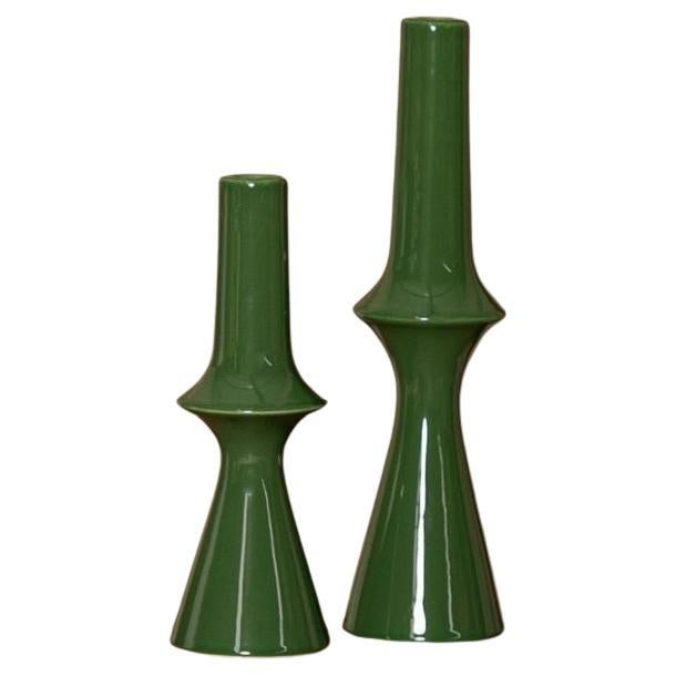 Set of 2 Lanco Green Ceramic Candleholders by Simone & Marcel For Sale