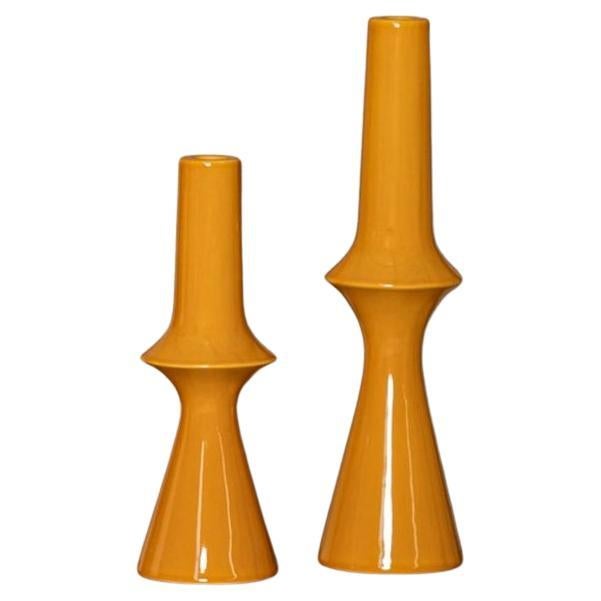 Set of 2 Lanco Yellow Ceramic Candleholders by Simone & Marcel For Sale