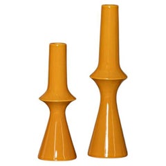 Set von 2 gelben Lanco-Kerzenhaltern aus Keramik von Simone & Marcel