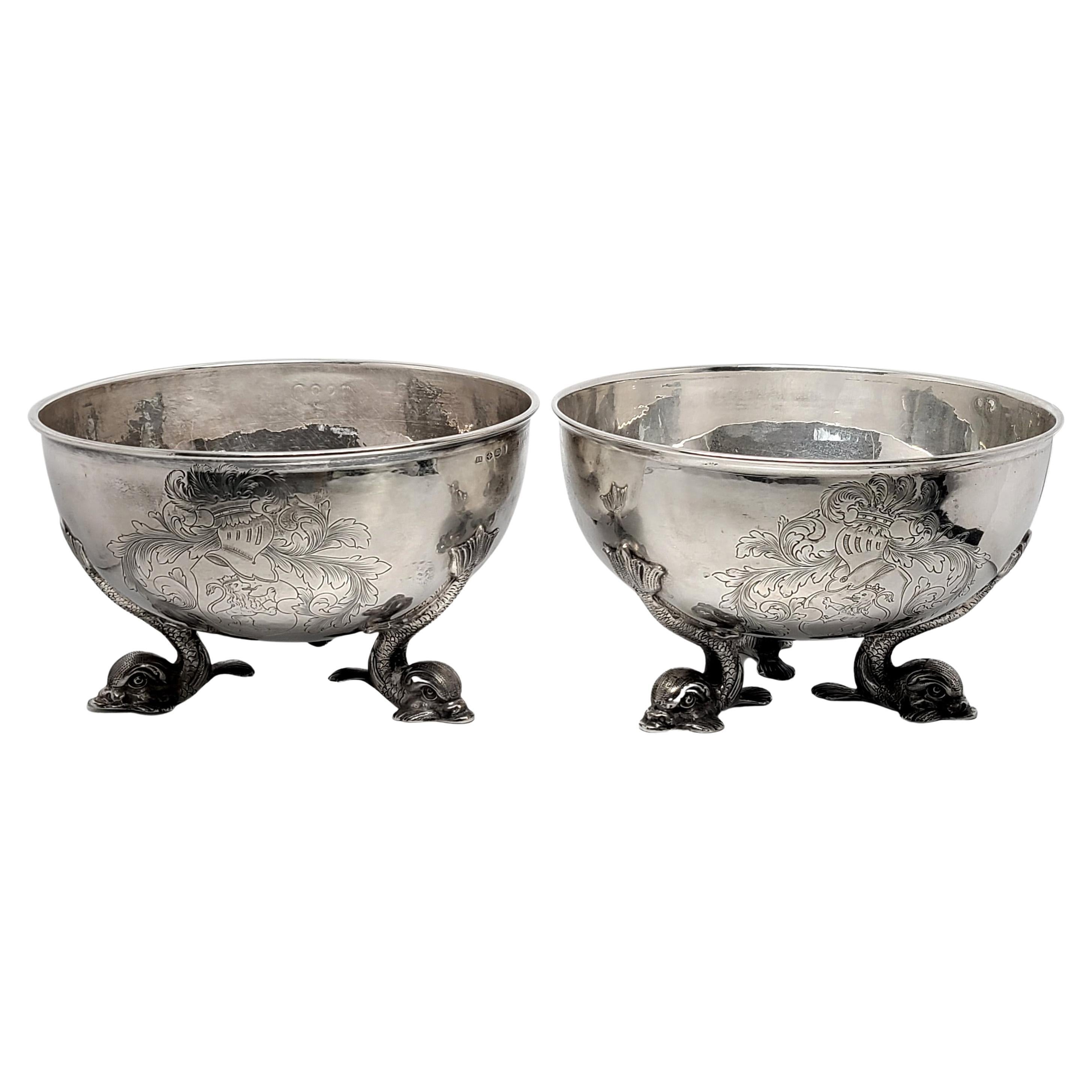 Set of 2 Large Antique Hanau Sterling Silver Bowls British Import Muller For Sale