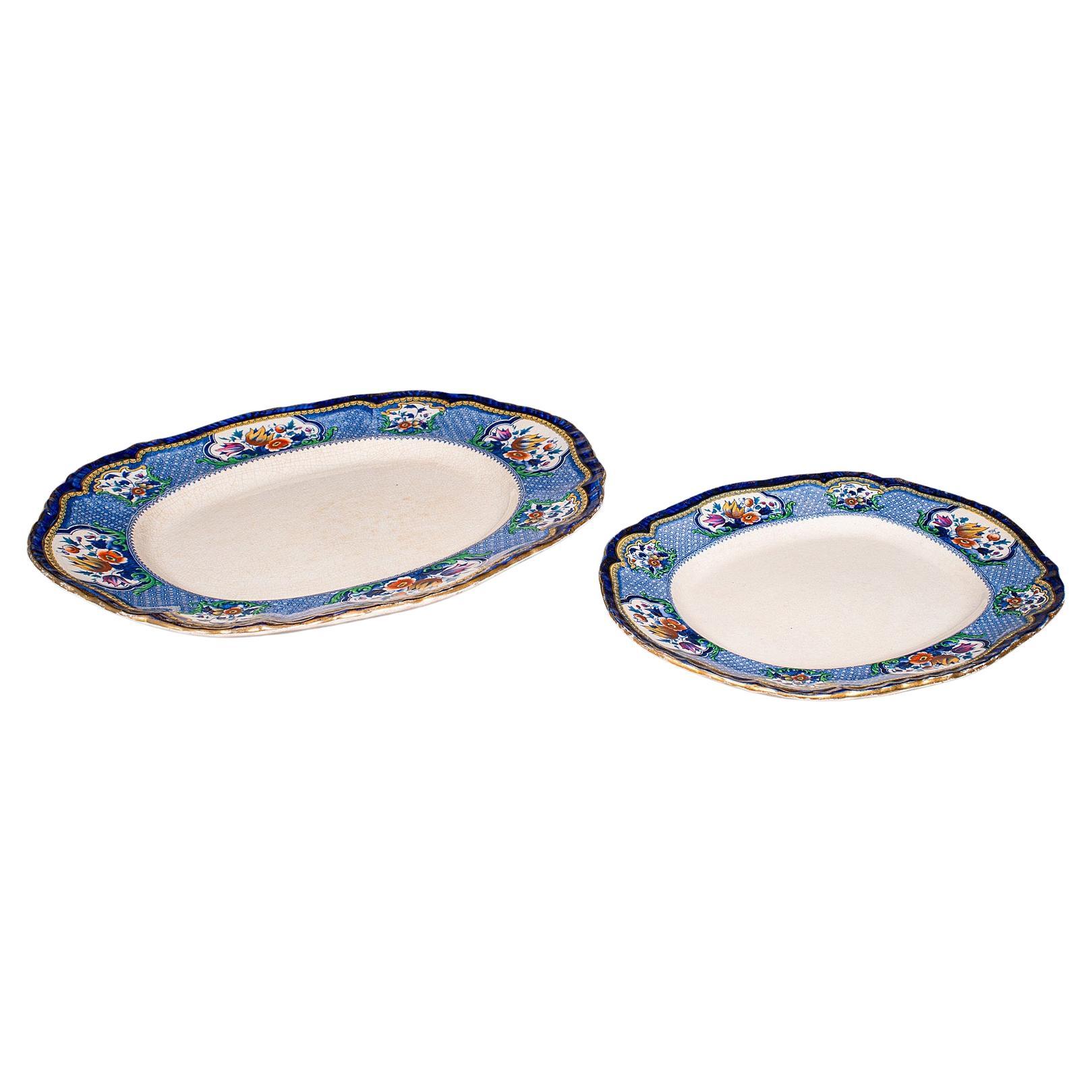 Set of 2 Large Antique Meat & Poultry Platters, English Ceramic, Victorian, 1900