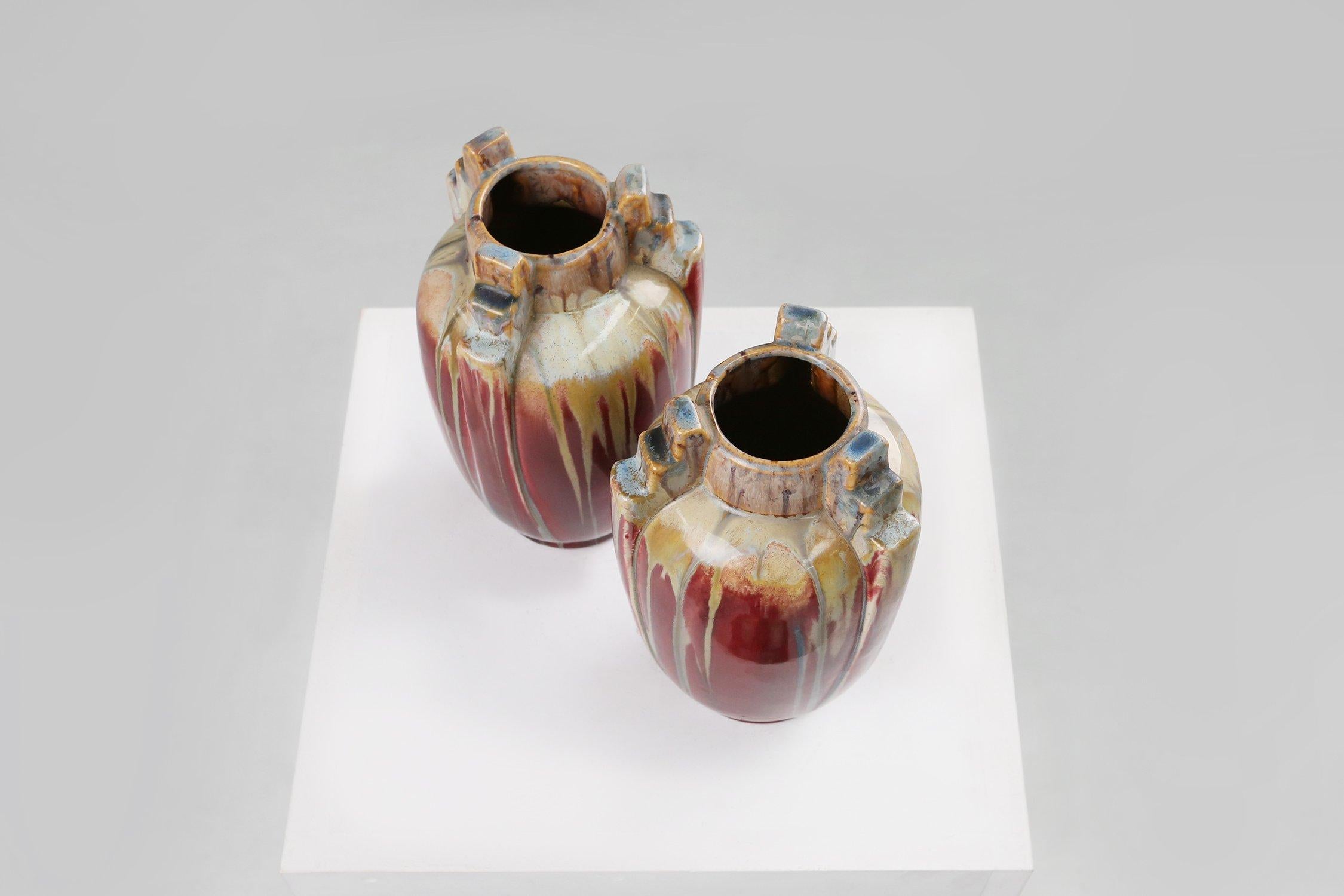 Belgian Set of 2 large Art Deco ceramic vases, 1930s For Sale