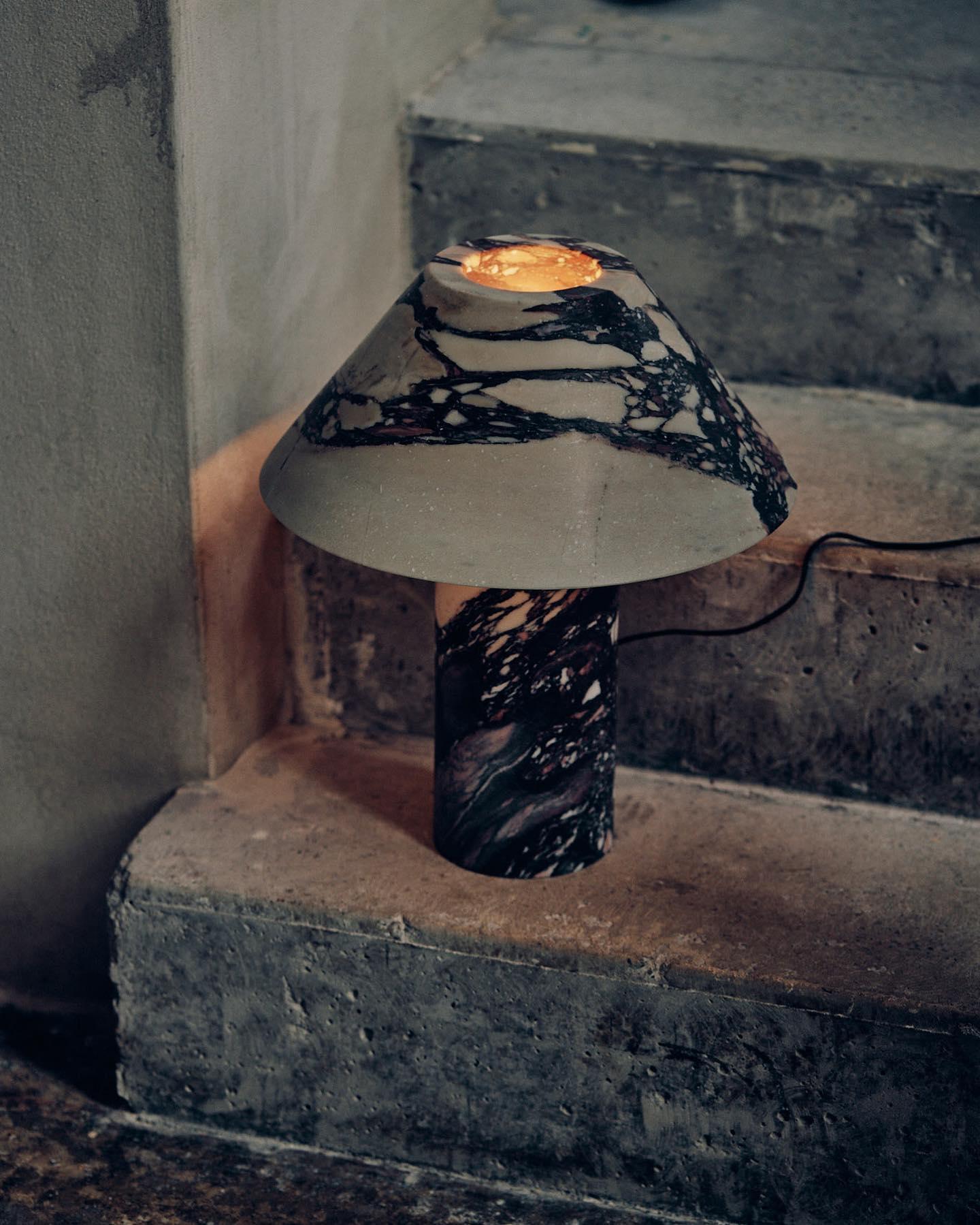 Contemporary Set of 2 Large Black and White Marble Pillar Lamps by Henry Wilson For Sale