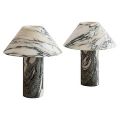 Set of 2 Large Black and White Marble Pillar Lamps by Henry Wilson