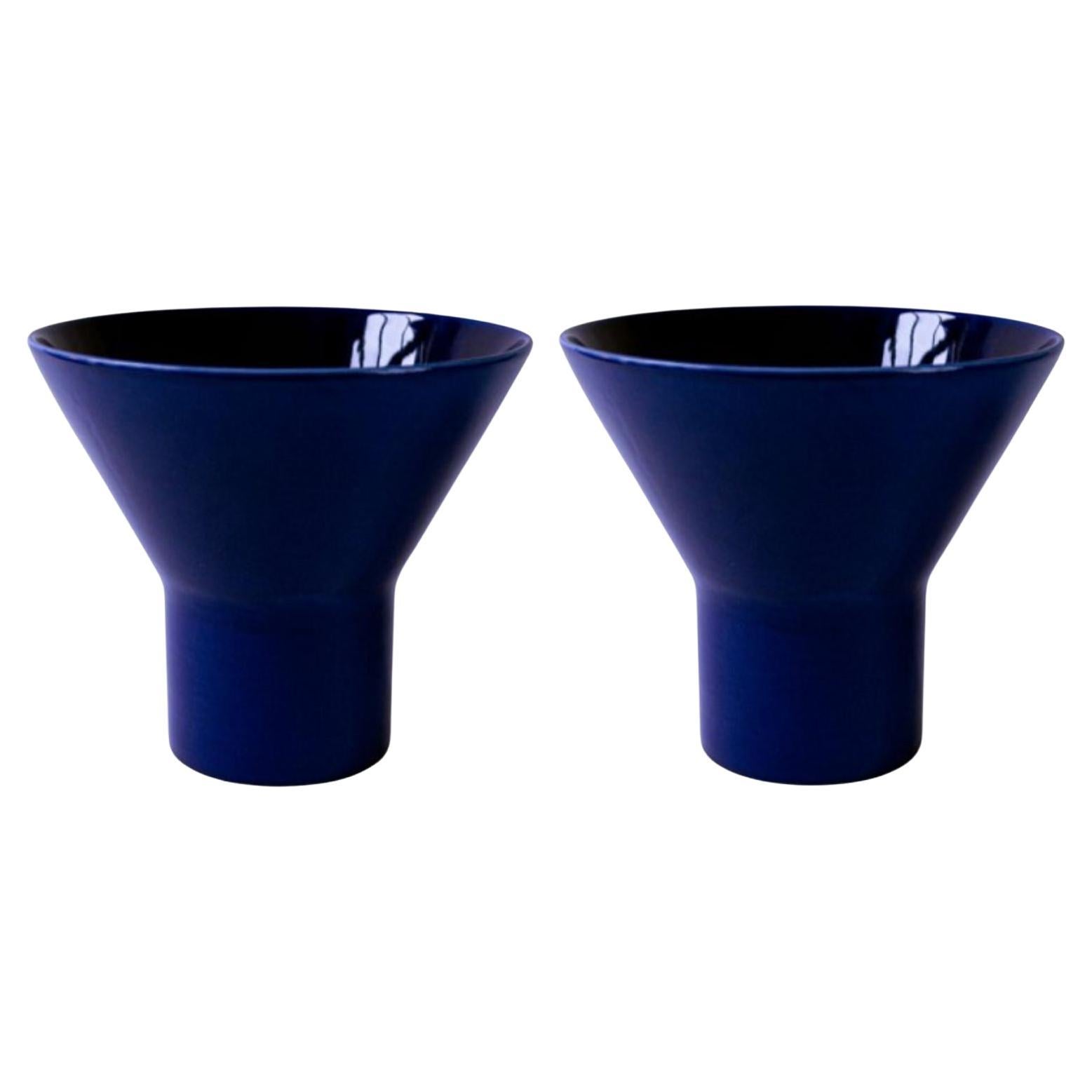 Set of 2 Large Blue Ceramic KYO Vases by Mazo Design For Sale