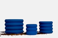 Set of 2 Large Blue Ceramic Planters by Hatsu