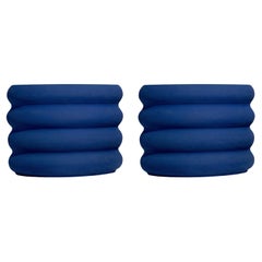 Set of 2 Large Blue Ceramic Planters by Hatsu