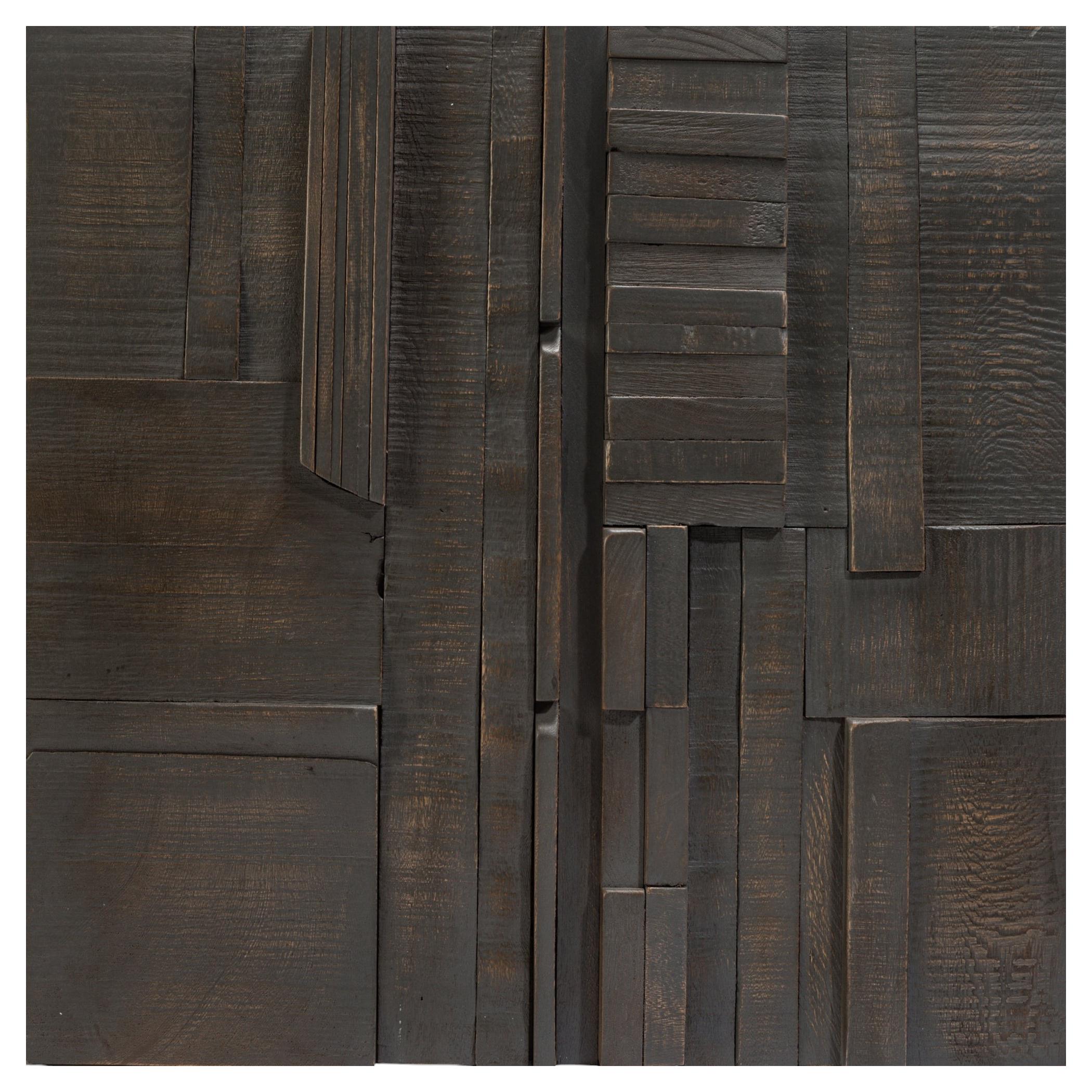 Set di 2 piastrelle (grandi) in stile brutalista, in legno di recupero color antracite, realizzate da Peter