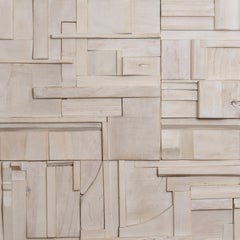 Set of 2 (large) Brutalist White Wash Reclaimed Wood Collage Tiles by Peter