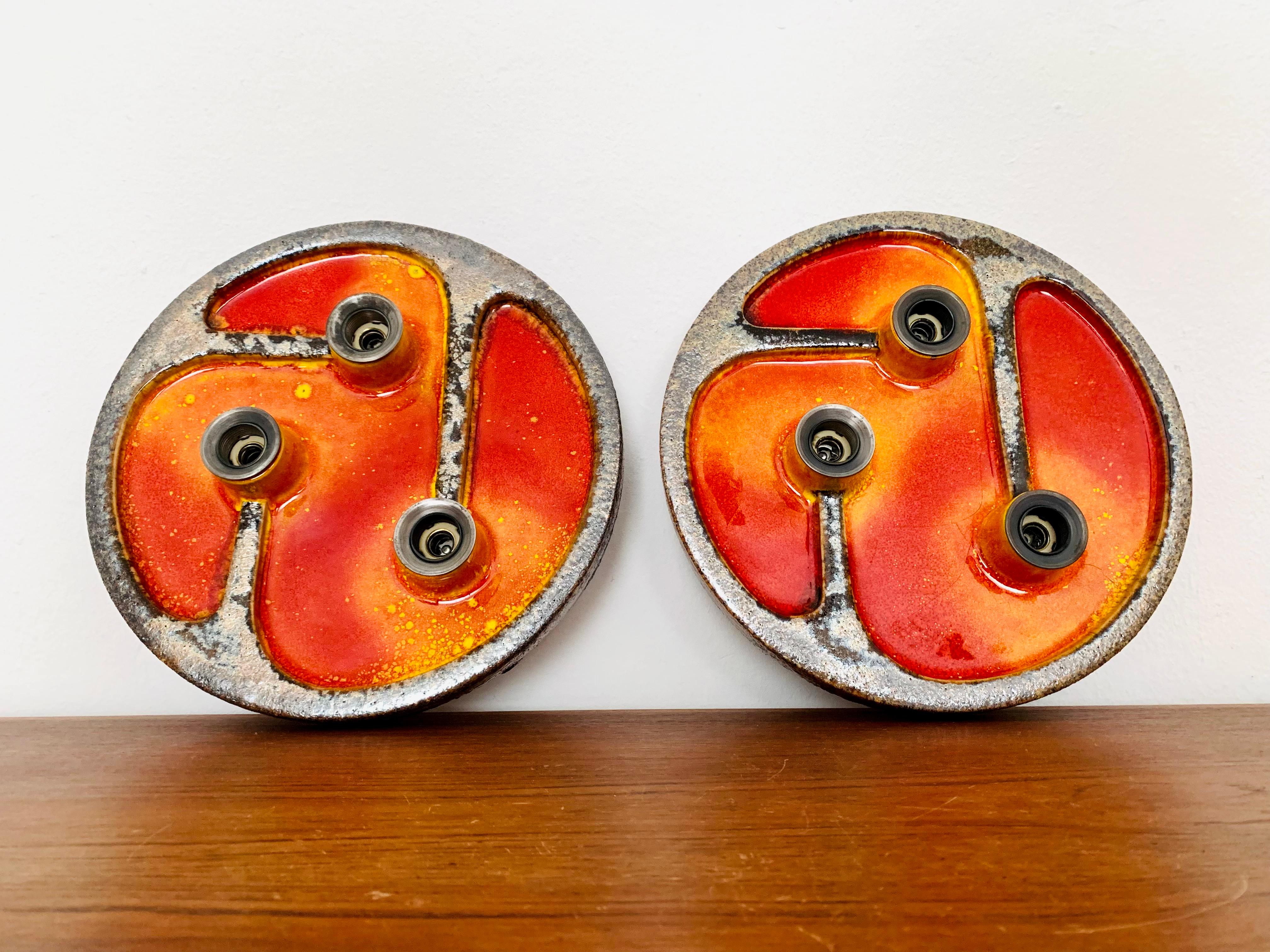 Set of 2 Large Ceramic Wall Lamps For Sale 5