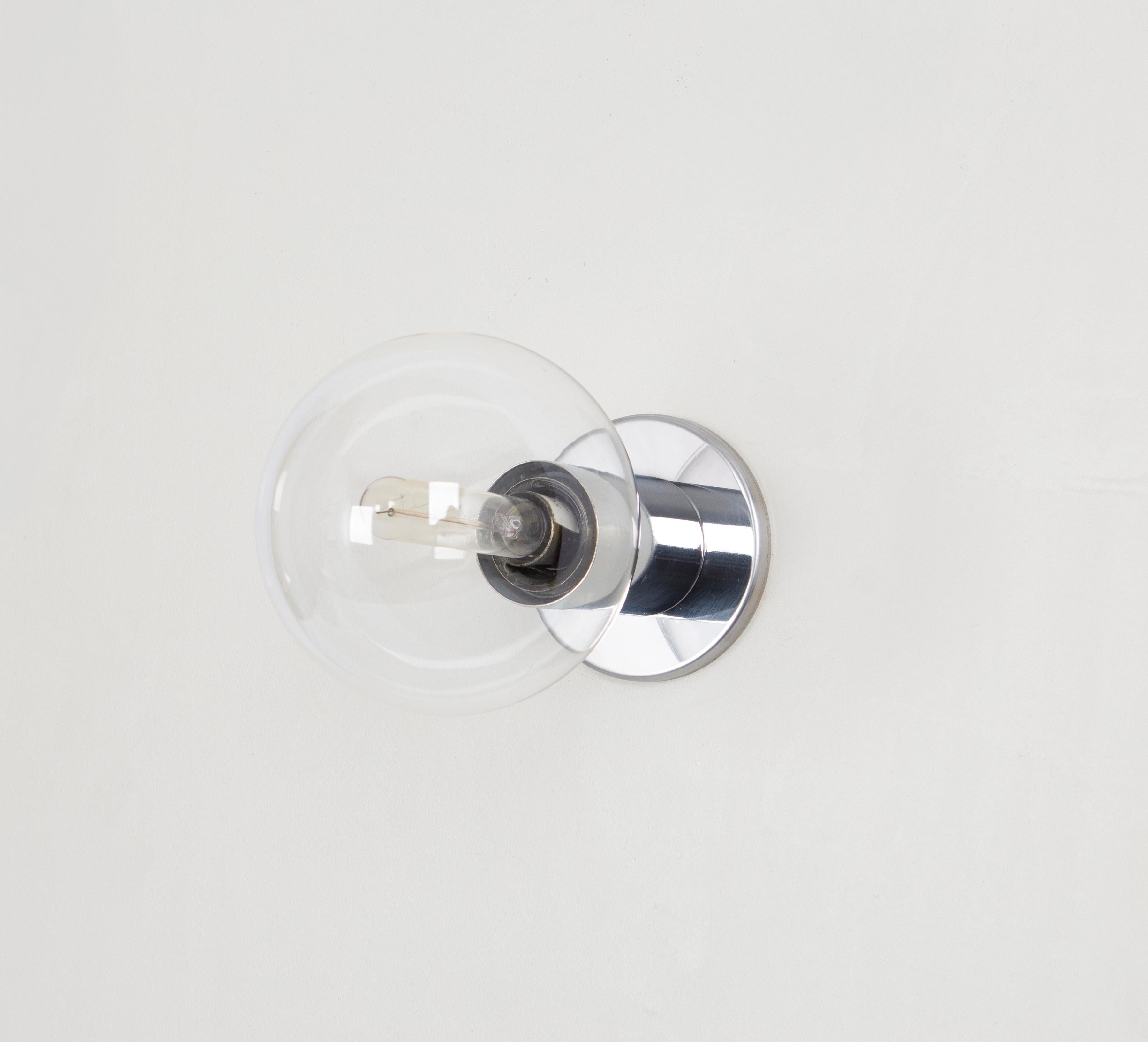 Mid-Century Modern Set of 2 Large Chrome Wall Light Designed by Motoko Ishii, Staff, 1970s For Sale