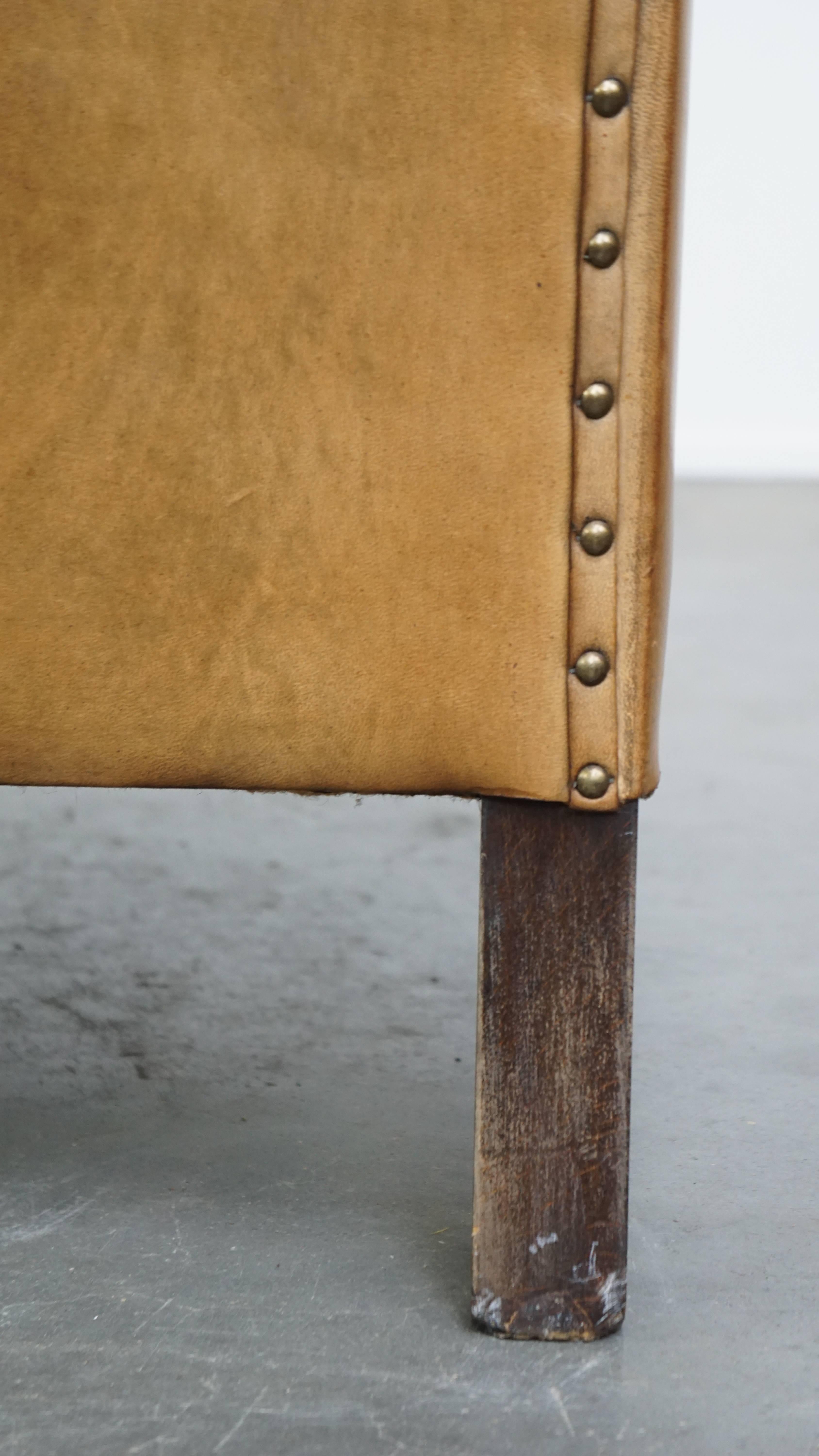 Ensemble de 2 grands fauteuils vintage confortables en cuir de mouton en vente 6