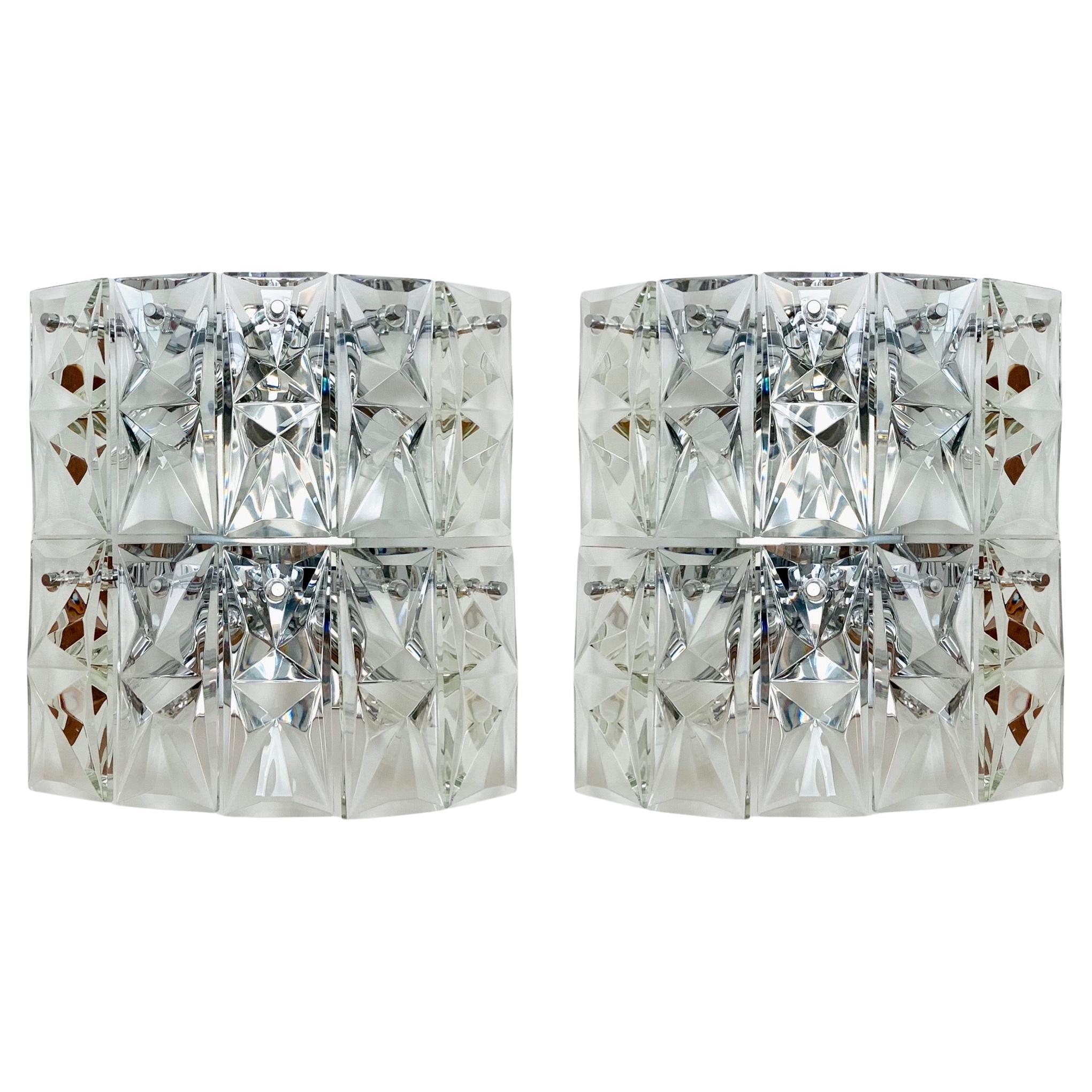Set of 2 Large Crystal Glass Wall Lamps by Ott For Sale