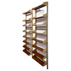 Set of 2 Large FEAL 'S2' shelves in Brass, Aluminium and Wood, Italy, 1957