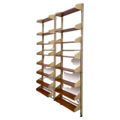 Set of 2 Large FEAL 'S2' shelves in Brass, Aluminium and Wood, Italy, 1957